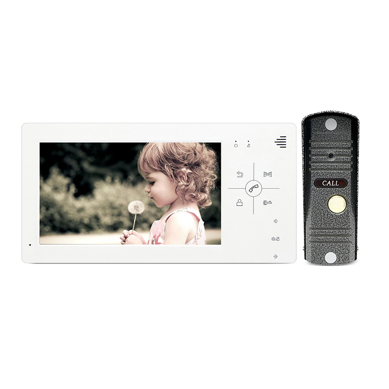 7 Inch Video Doorbell Intercom System for Apartment with White